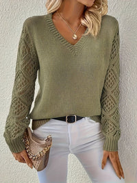 Aviana | Elegant Lace-Sleeve V-Neck Knitted Sweater