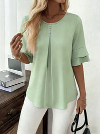 Celina | Flared-Sleeve Pleated Blouse