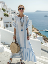 Ruby | Round Neck Short Sleeve Striped Maxi Dress