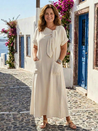 Victoria | Round Neck Short Sleeve Pocket Maxi Dress