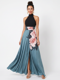 Madelyn | Halter Bodice Floral Skirt Maxi Dress