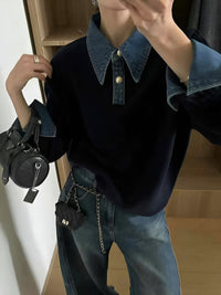 Celina | Chic 2-In-1 Knitted Sweater With Denim Details