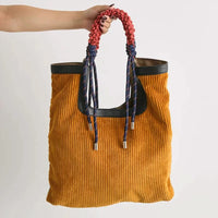 Lainey | Bold Braided Top Handle Corduroy Tote Bag