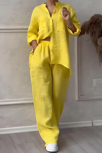 Celine | Women's Stylish Linen Blouse and Pants Two-Piece Set