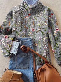 Samira | Vintage Floral And Cozy Turtleneck Sweater