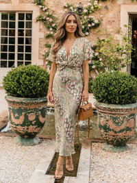 Milana | Abstract Print V Neck Twist Waist Midi Dress