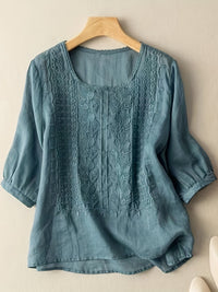 Savina | Embroidered Scoop-Neck Blouse
