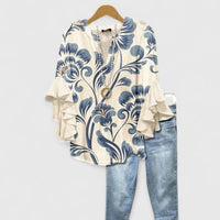 Caroline | Elegant Ruffle Sleeve Floral Blouse