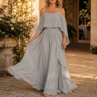 Nyla | Cold Shoulder Chiffon Overlay Maxi Dress