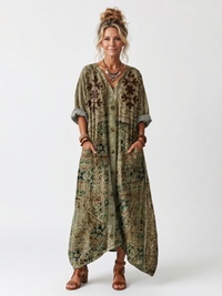Jessie | Button Front Embroidered Oversized Midi Dress