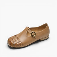 Elena | Woven Leather Loafers with Adjustable Buckle Strap