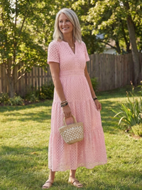 Keyla | Short Sleeve Eyelet Tiered Midi Dress