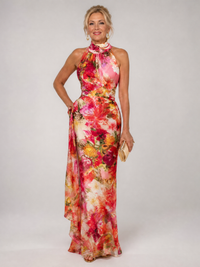Zoey | Halter Neck Floral Print Maxi Dress