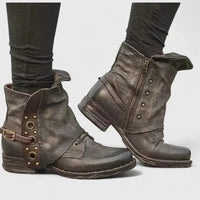 Angie | Distressed Buckle Strap Ankle Boots