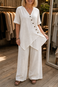 Eliana | Wide-Leg Linen Top And Trouser Set