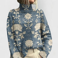 Jazmin | Elegant Floral Pattern Turtleneck Sweater