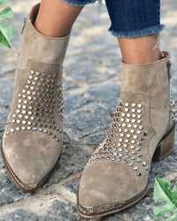 Clara | Women's Studded Suede Side-Zip Block Heel Ankle Boots