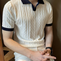 Nathan | Textured Contrast-Collar Slim Fit Polo Shirt