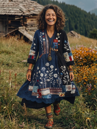 Luna | Embroidered Panel Long Sleeve Midi Dress