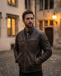Weston | Distressed Vintage Style Leather Biker Jacket