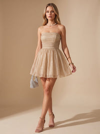Nadia | Glitter Pleated Bustier Mini Party Dress