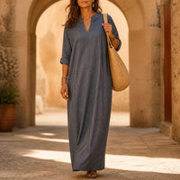 Andrea | Relaxed V-Neck Style Striped Maxi Dress