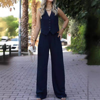 Ariana | Women's Sleeveless V-Neck Vest and Wide-Leg Pants Two-Piece Set
