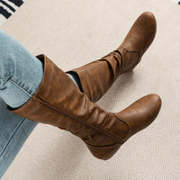 Isabelle | Stylish And Warm Gathered Flat Knee High Boots