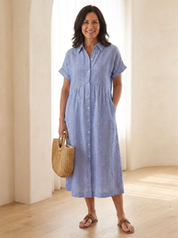 Livia | Striped Button-Front Midi Dress