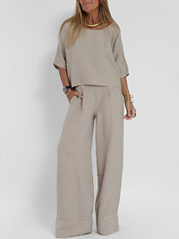 Mary | Boxy Top and Wide-Leg Trousers Linen Two-Piece Set