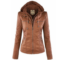 Andrea | Versatile Removable Hood Faux Leather Jacket