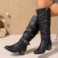 Melina | Studded Buckle Slouchy Knee High Boots
