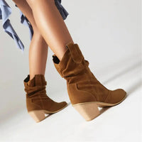 Ruby | Retro Suede Slouchy Cowboy Boots with Chunky Heel