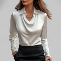 Elena | Elegant Draped Neck Satin Blouse