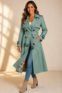Stevie | Women's Long Double-Breasted Trench Coat with Waist Belt