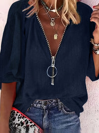 Livia | Zip-Front V-Neck Blouse