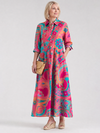 Mila | Printed Button-Front Collared Midi Dress