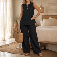 Leona | Linen Sleeveless Top and Wide-Leg Pants Set
