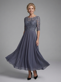 Nyomi | Lace Bodice Sheer Sleeve Midi Dress