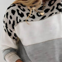 Stevie | Women's Leopard Colorblock Crew Neck Knit Sweater