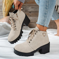 Camille | Charming Heart-Hardware Lace-Up Ankle Boots