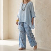 Lina | Linen Two-Piece Set – Artful Tunic and Watercolor Pants