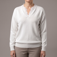 Alora | Long Sleeve Lace Trim V Neck Blouse