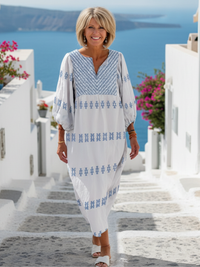 Naomi | V-Neck Long Sleeve Embroidered Maxi Dress