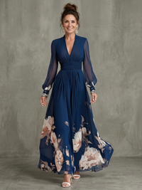 Lydia | Pleated Sheer Sleeves Maxi Dress
