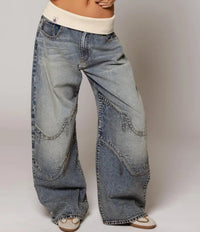 Luna | Vintage Washed Wide Leg Patchwork Baggy Jeans