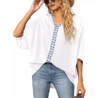 Arabella | Women's Boho Embroidered Oversized V-Neck Tunic Top