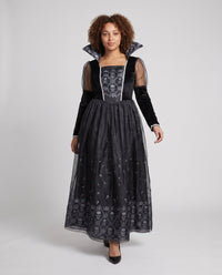 Julia | Skull-Lace Sheer-Sleeve Gothic Halloween Dress