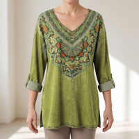 Sara | Casual Floral Denim Blouse with Rollable Sleeves