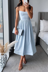 Celestia | Women's A-Line Spaghetti Strap Waist-Tie Midi Dress